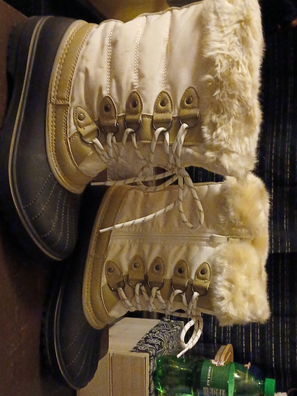 Women’s Cream Faux-Fur Lace-Up Winter Boots